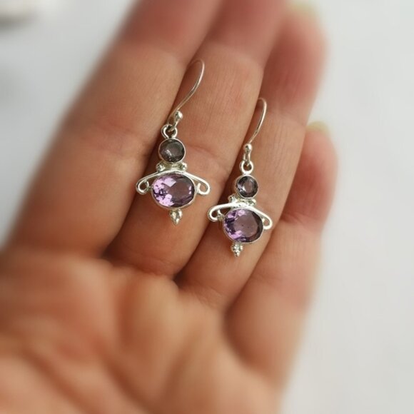 Lavender Amethyst dangle drop earrings in Sterling Silver - Picture 4 of 6